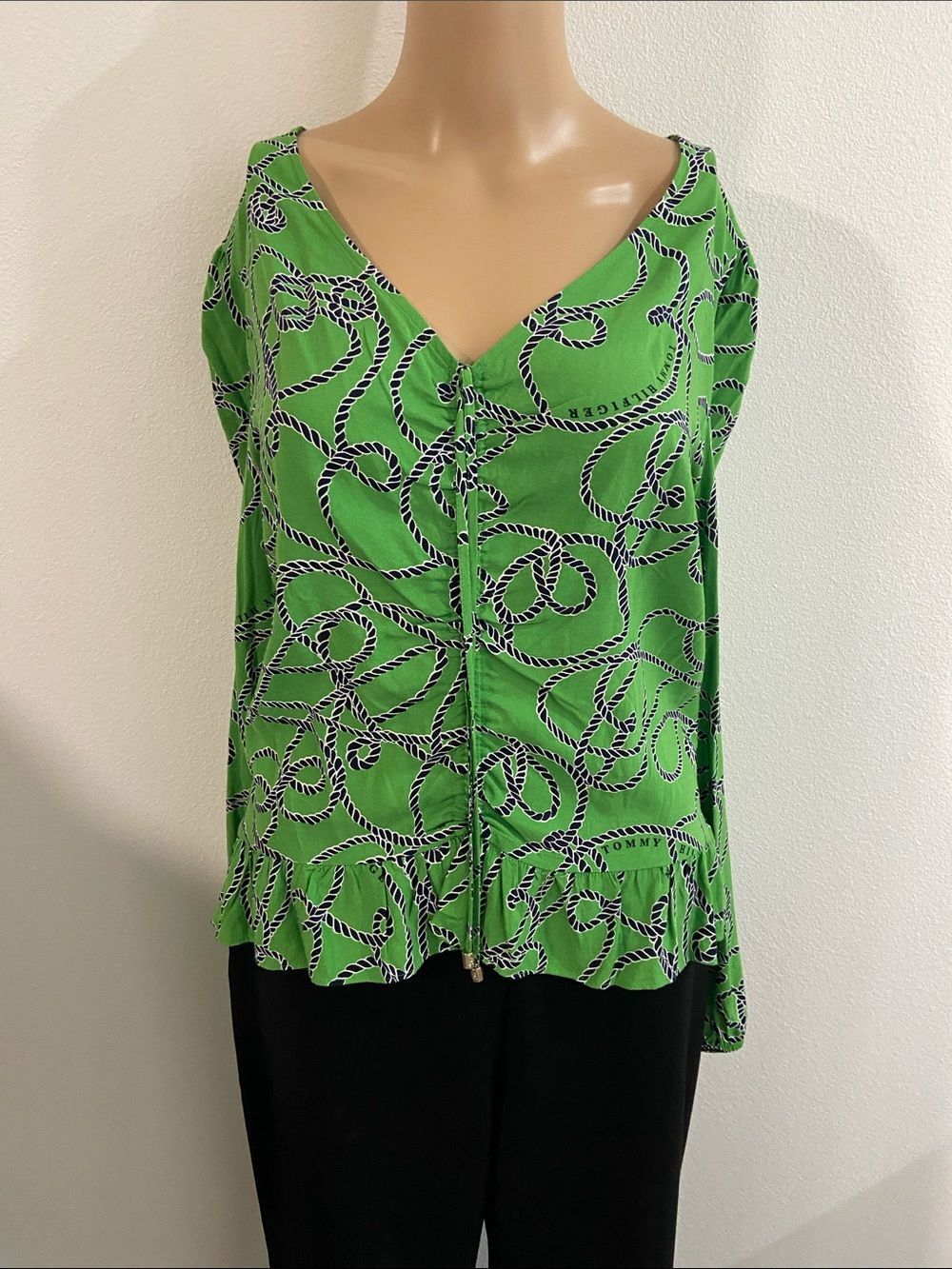 Tommy Hilfiger Green Rope-Print V-Neck Sleeveless Camisole Sz XL